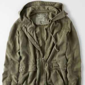 American Eagle Green Hooded Parker Utility Jacket